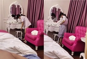 sex em gái ruột Nam sinh làm thêm được cô nhân viên nữ về nhà dạy kèm